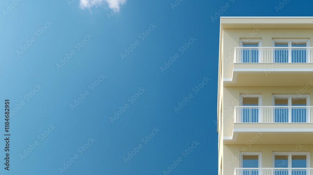 Brightly Lit Apartment Building Photo: A Crisp Exterior View Against a Vivid Blue Sky. AI Generated Brightly Lit Apartment Building Photo: A Crisp Exterior View Against a Vivid Blue Sky. AI Generated