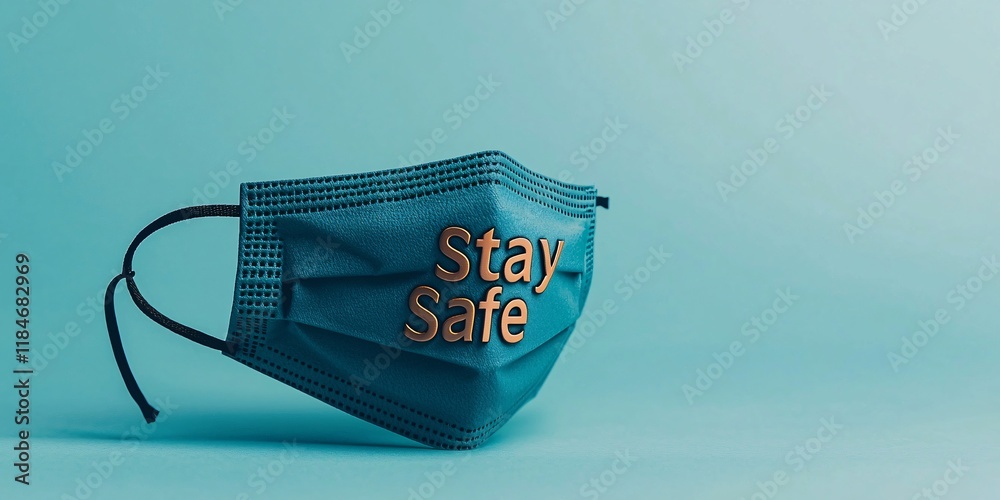 Naklejka premium A stylish and modern face mask showcasing the important message to stay safe for health and wellness in today's environment.