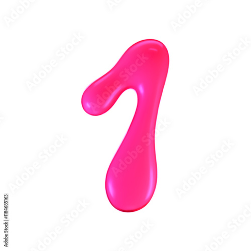 3d pink plastic bubble number 1 in y2k style isolated on a white background. Render of 3d cartoon balloon liquid figure with neon plastic effect, trendy 90s style. 3d vector modern typography numeral