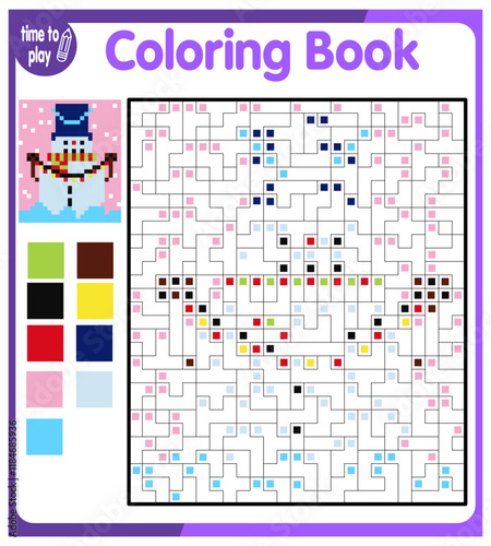 Coloring by numbers, educational game for children. Coloring book with numbered squares. Christmas. New Year.	