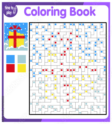 Coloring by numbers, educational game for children. Coloring book with numbered squares. Christmas. New Year.	