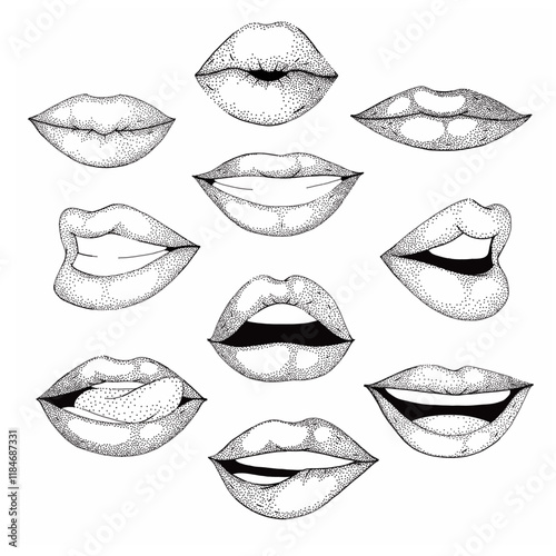 set of lips pointillist