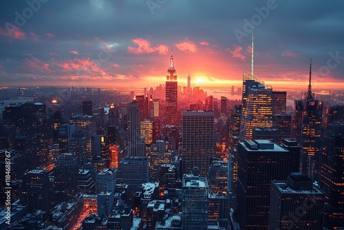 Wallpaper Mural A stunning sunset over a city skyline, highlighting tall buildings and vibrant colors. Torontodigital.ca