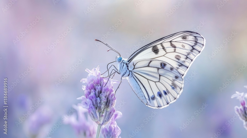 White Butterfly on Lavender Flower Soft Pastel Colors White Butterfly on Lavender Flower Soft Pastel Colors