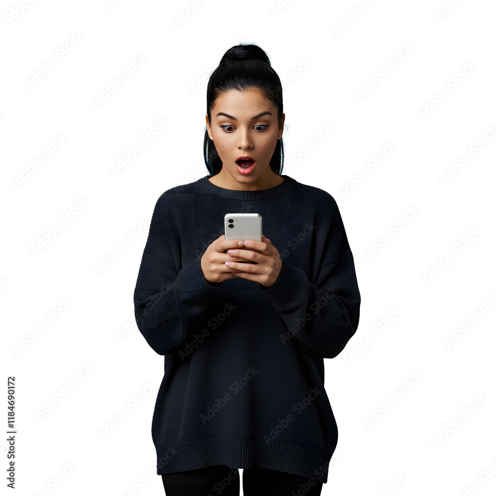 Girl with a surprised look on her face using the phone Girl with a surprised look on her face using the phone
