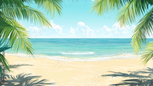 Wallpaper Mural Tropical Beach Paradise - Serene Seascape with Palm Trees Torontodigital.ca