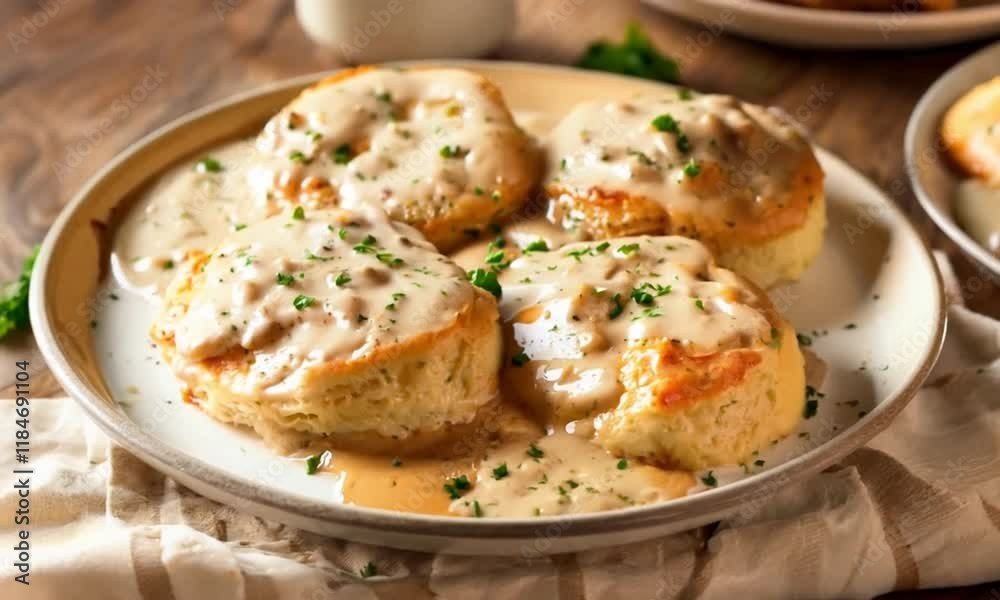 Rotating Plate of a biscuits and Gravy