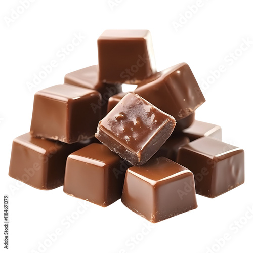 Caramel Cubes Pile of Chocolates on transparent background