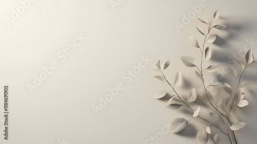 Wallpaper Mural Elegant Beige Branches with Delicate Leaves on a Pale Background Torontodigital.ca