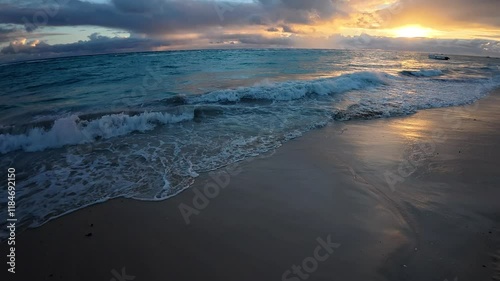 Wallpaper Mural 4k slow motion video of waves breaking on a beach at sunrise in Punta Cana, Dominican Republic Torontodigital.ca