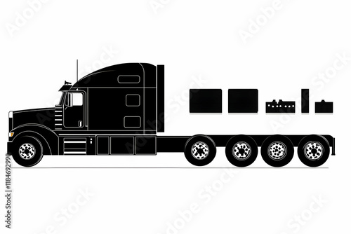 Black Silhouette of a Big Rig Semi Truck with Trailer and Cargo Illustration photo