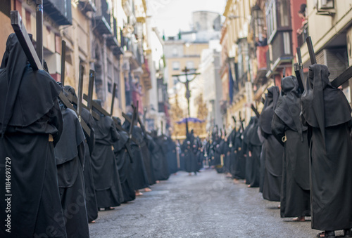 the great Easter processions parade through the streets of beautiful Seville in Andalusia Spain