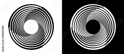 Abstract background with lines in circle. Art design spiral as logo or icon. A black figure on a white background and an equally white figure on the black side.