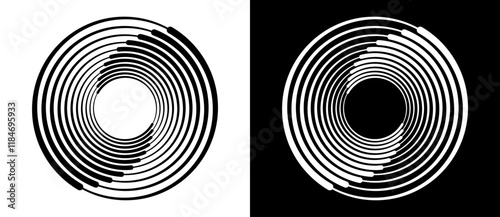 Abstract background with lines in circle. Art design spiral as logo or icon. A black figure on a white background and an equally white figure on the black side.