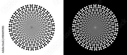Abstract vector circle with crosses as logo or icon, design element. Black shape on a white background and the same white shape on the black side.