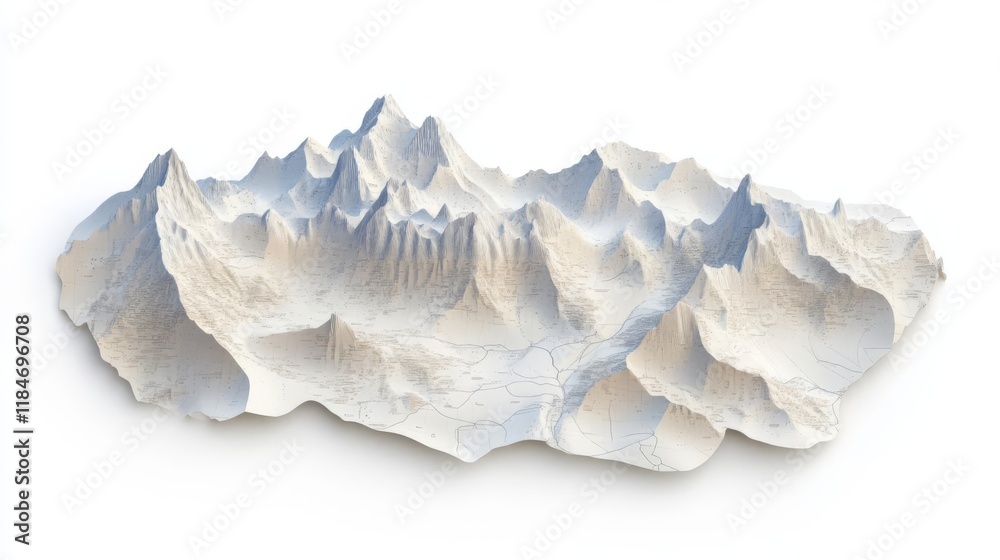 A detailed 3D model of mountains on a neutral background. A detailed 3D model of mountains on a neutral background.