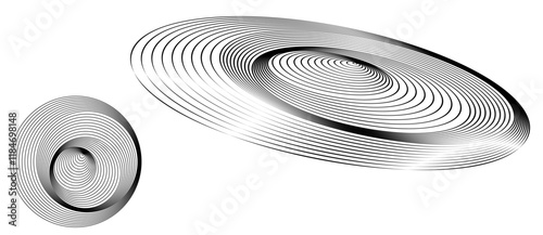 Spiral with black lines as dynamic abstract vector background or logo or icon. Abstract background with lines in circle. Artistic illustration with perspective on white background.