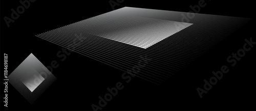 Square with lines, perspective and normal view. White square over black background. Can be used as logo, icon, tattoo. Optical illusion effect.