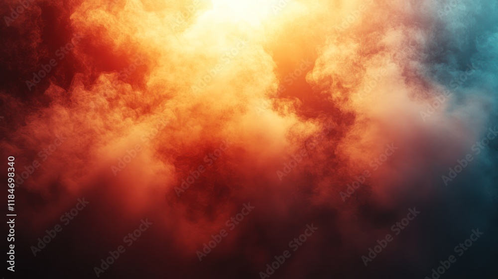 Naklejka premium Fiery orange and blue smoke clouds.