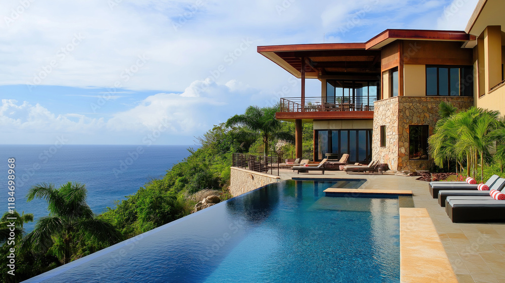 Fototapeta premium Luxury Villa with Infinity Pool Overlooking the Ocean