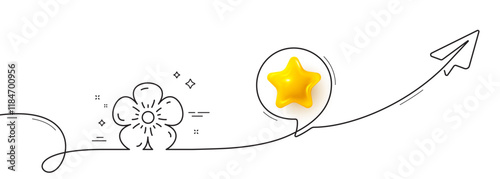 Natural linen line icon. Continuous line with share plane. Organic tested sign. Fair trade symbol. 3d star in speech bubble. Natural linen single line ribbon. Loop curve pattern. Vector