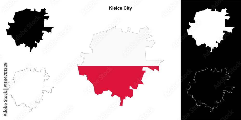 Fototapeta premium Kielce City county outline map set