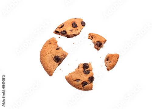 Chocolate chip cookies isolated on white background, Homemade cookies close up.
