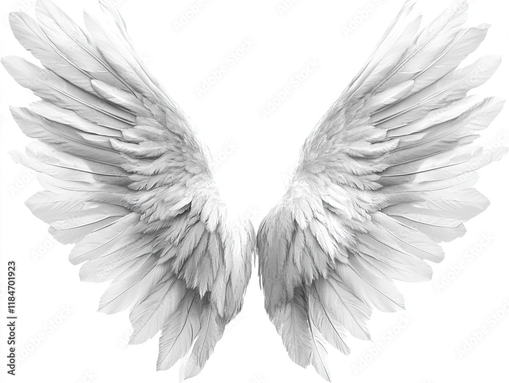 Obraz premium A pair of large, intricately detailed white wings, symbolizing freedom and spirituality.