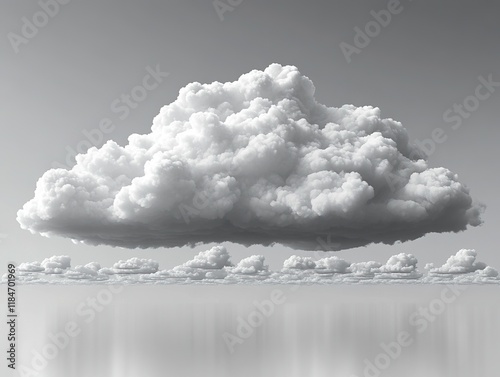 A surreal depiction of fluffy clouds floating above a reflective surface. photo