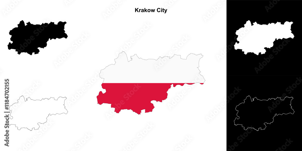 Fototapeta premium Krakow City county outline map set