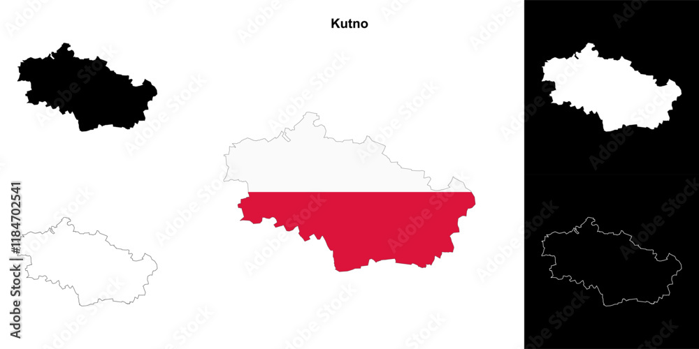 Obraz premium Kutno county outline map set