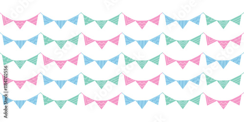 Flat hanging garlands with flags seamless pattern