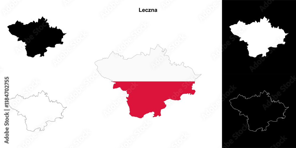 Fototapeta premium Leczna county outline map set