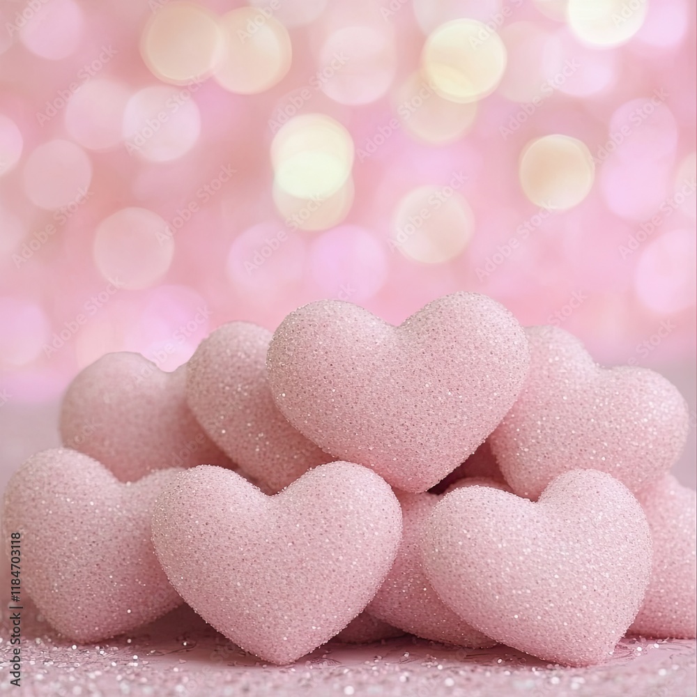 Fototapeta premium Pink Glitter Hearts Valentine's Day