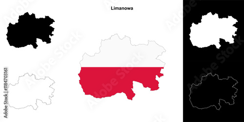 Limanowa county outline map set photo