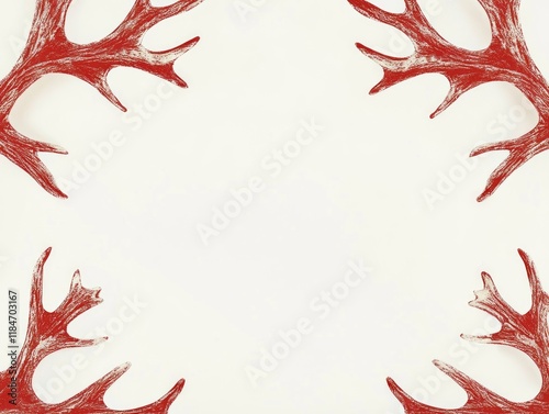 Red Deer Antlers Frame White Background