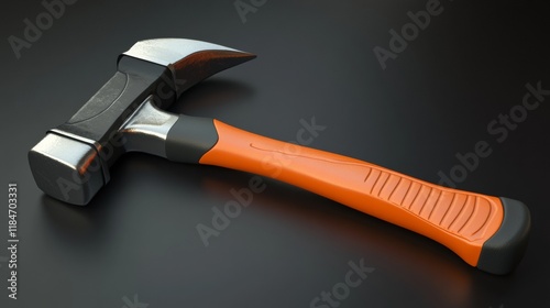 Orange handled hammer lying on black workbench photo