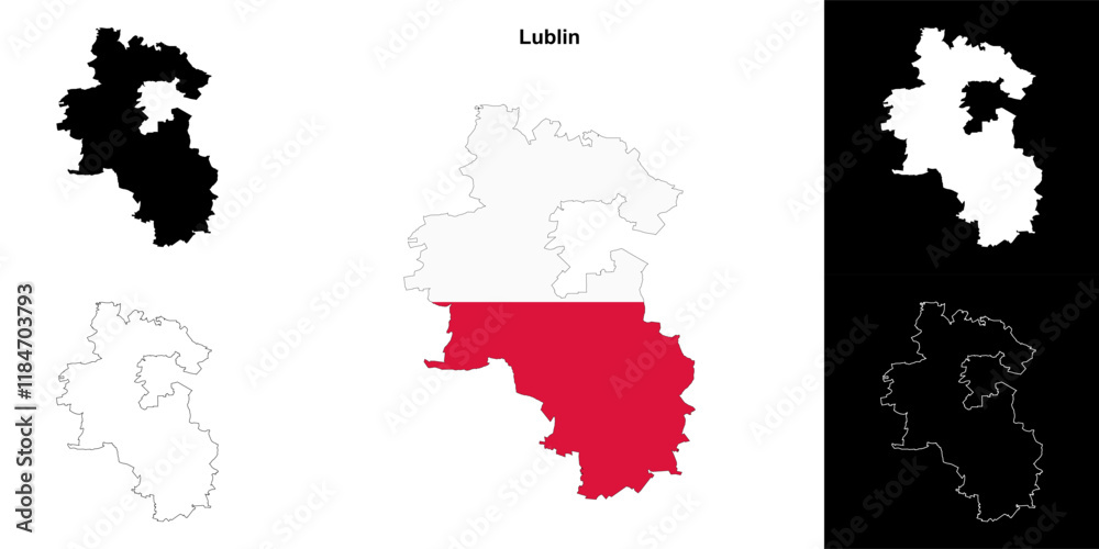 Obraz premium Lublin county outline map set