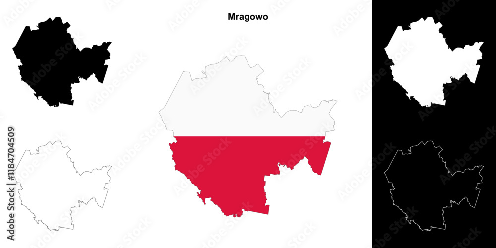 Fototapeta premium Mragowo county outline map set