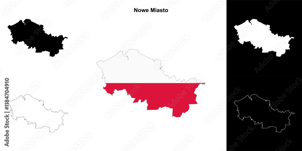 Fototapeta premium Nowe Miasto county outline map set