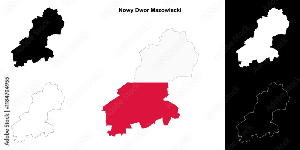 Fototapeta premium Nowy Dwor Mazowiecki county outline map set