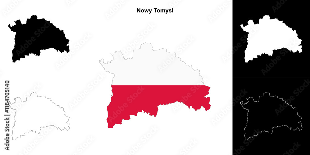Fototapeta premium Nowy Tomysl county outline map set