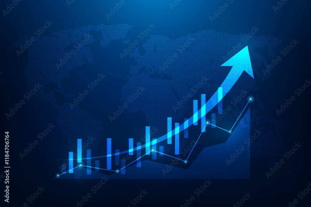 business growth and investment strategy achievement technology on blue background. business trading global economy. vector illustration fantastic technology.