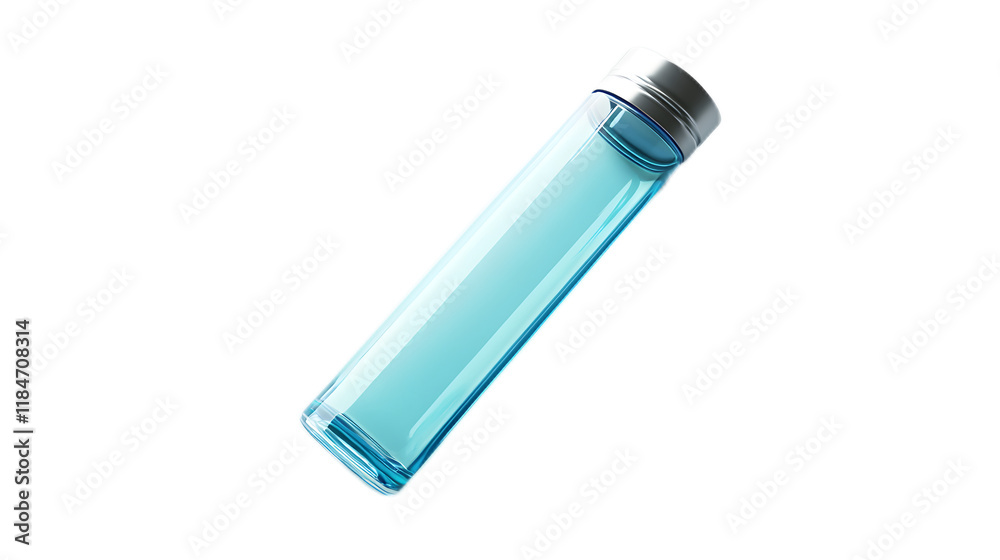 Transparent Bottle with Blue Liquid and Silver Cap on Isolated Background Transparent Bottle with Blue Liquid and Silver Cap on Isolated Background