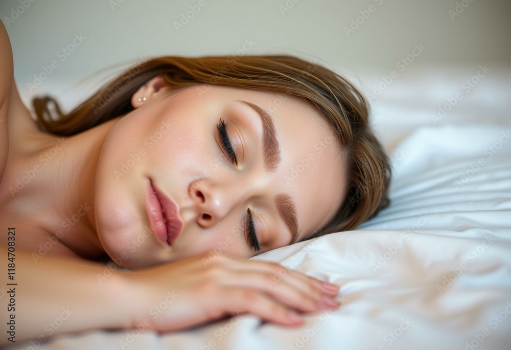 Sleeping woman on a soft bed with a warm glow Sleeping woman on a soft bed with a warm glow