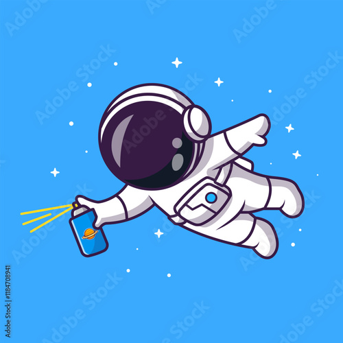 Cute Astronaut Spray Paint In Space Cartoon Vector Icon 
Illustration. Science Technology Icon Concept Isolated 
Premium Vector. Flat Cartoon Style