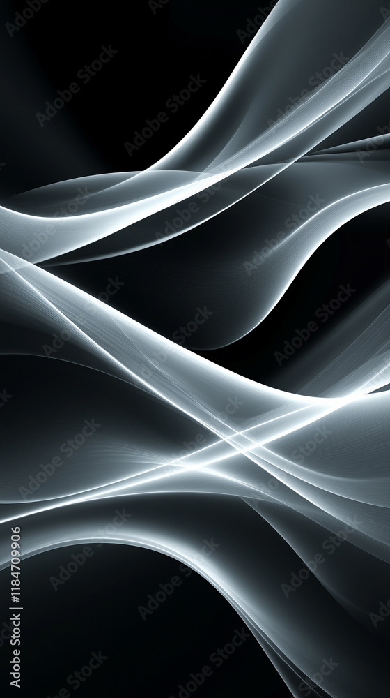 Obraz premium Abstract black and white fluid waves with smooth flow embody modern elegance and creative design representing harmony chaos movement and balance in art and design suitable for contemporary backgrounds