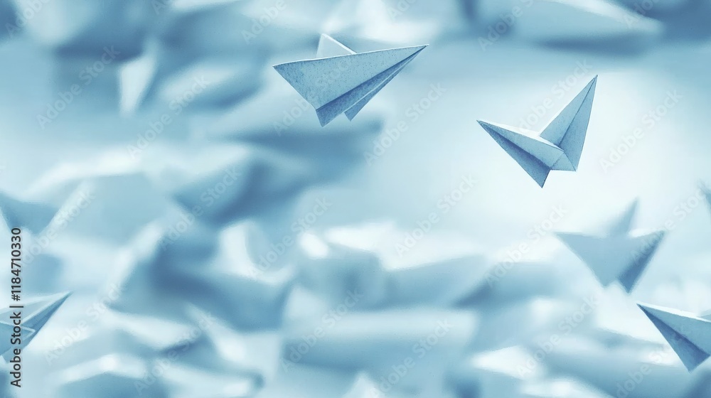 Fototapeta premium Paper airplanes soaring, a flight of dreams