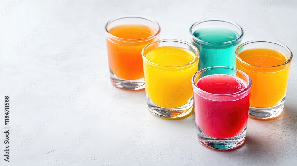 Colorful fruit juices in glasses on white background Colorful fruit juices in glasses on white background