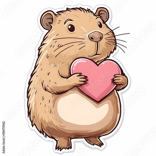 Cute rodent holding a pink heart in a cheerful, vibrant style